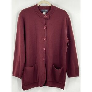 Country Shop Burgundy Women's Size M Merino Wool Cardigan Minimalist Capsule
